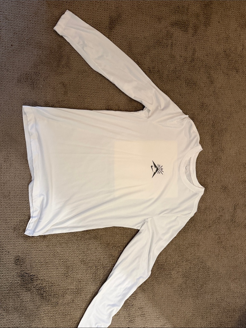 Nike White Long Sleeve Shirt with Small Black Logo